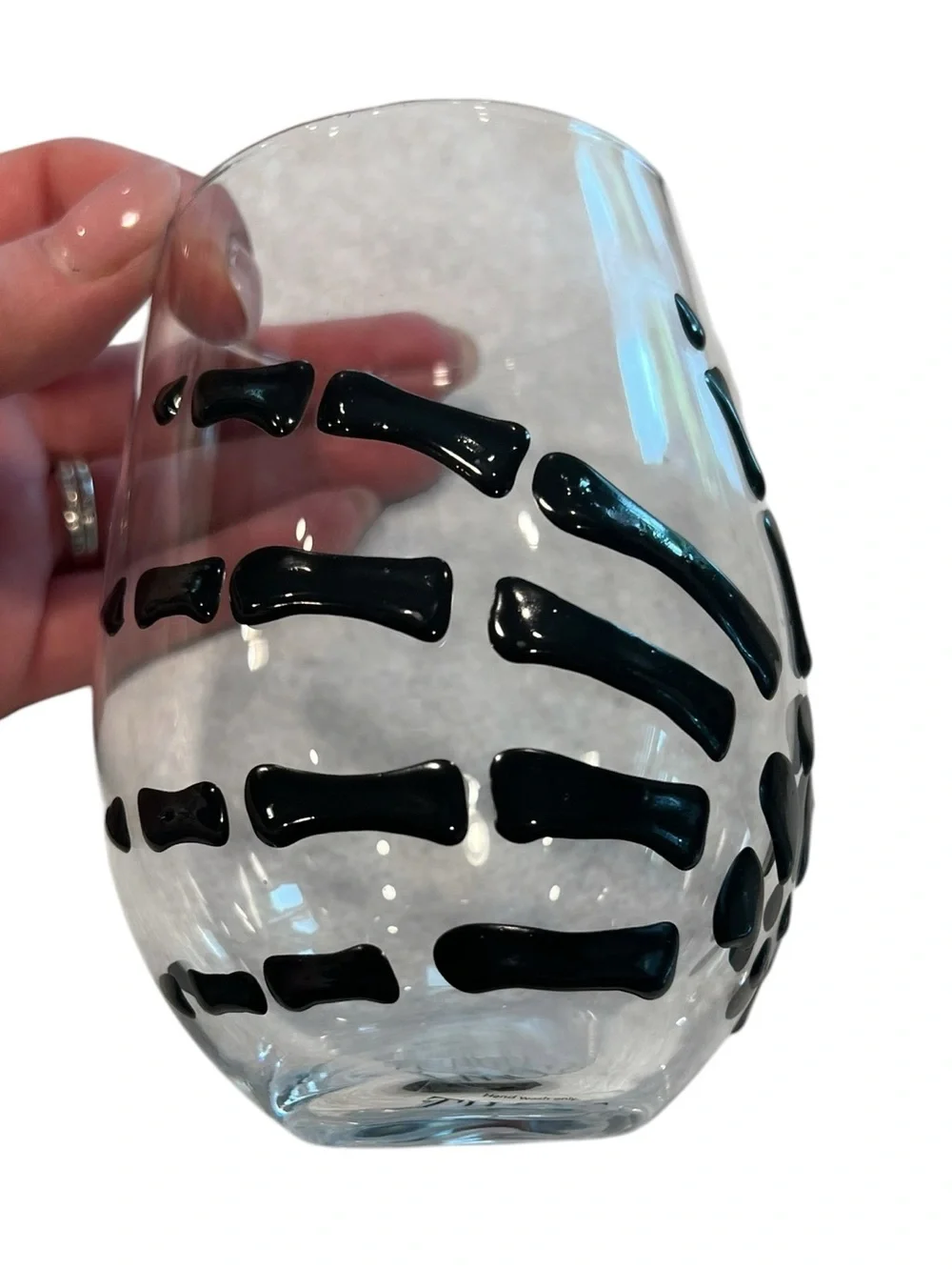 Stemless Halloween Skeleton hand wine glasses - painted